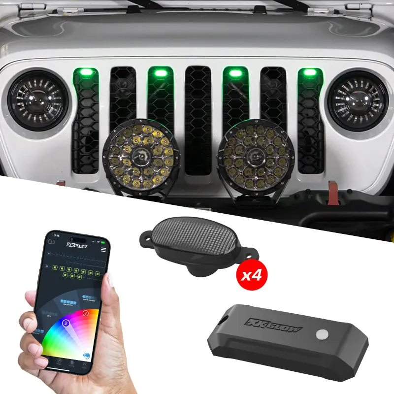 Xk Glow Xkmax Rgbw Led Grill Light Pods – Pre-Runner Style, 4-Piece Set With Full Color Control 1