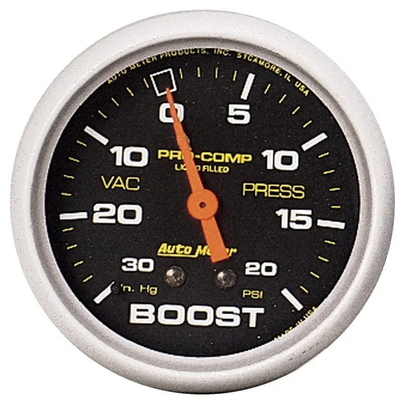 Autometer Pro-Comp Mechanical Boost/Vacuum Gauge – 30 In-Hg / 20 Psi, Liquid-Filled 1