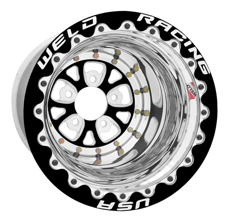 Weld V-Series 15X10 / 5X4.5 Bp / 3In. Bs Black Center W/ Polished Shell - Black Single Beadlock Mt 1