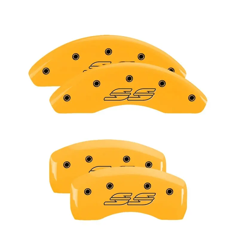 Mgp Engraved 4-Piston Caliper Covers For 2000 Chevrolet Impala – Yellow Finish Over Black Charcoal Base 1