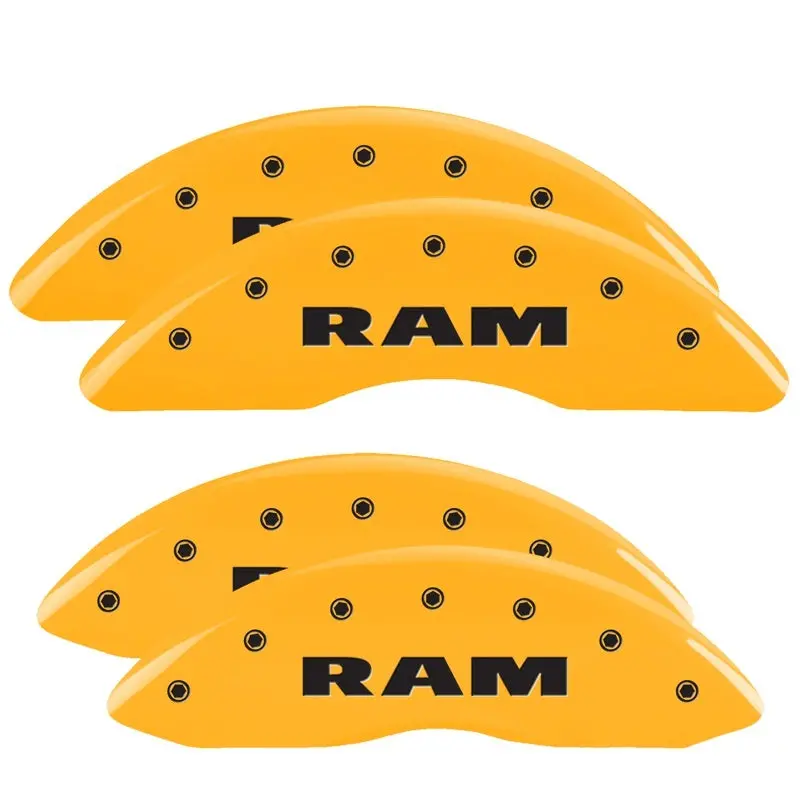 Mgp 4 Caliper Covers Engraved Front & Rear Ram Yellow Finish Black Ch 1
