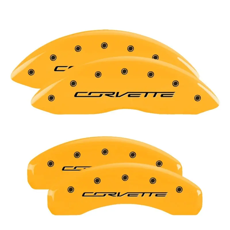 Mgp Engraved 4-Piston Caliper Covers – Front And Rear Fitment For C7 Corvette, Yellow Finish With Black Accents 1