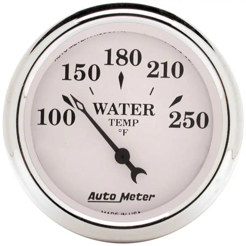 Autometer Vintage-Style Electric Water Temperature Gauge – 2-1/16", 250°F Range, Old-Time White Dial 1